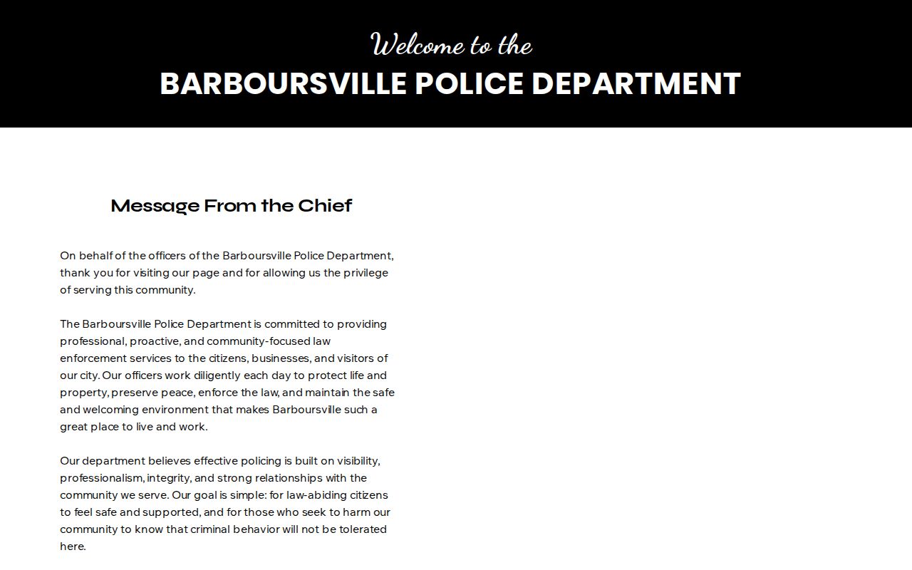 Barboursville Police Department official contact and service page