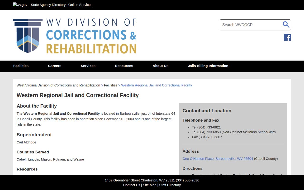 Cabell County Western Regional Jail booking record source